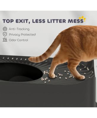 Zeus and Ruta Cat Litter Box with Scoop, Top-Entry Design, Non-Slip Pads, Odor Control, Easy Cleanup, Jumbo Capacity