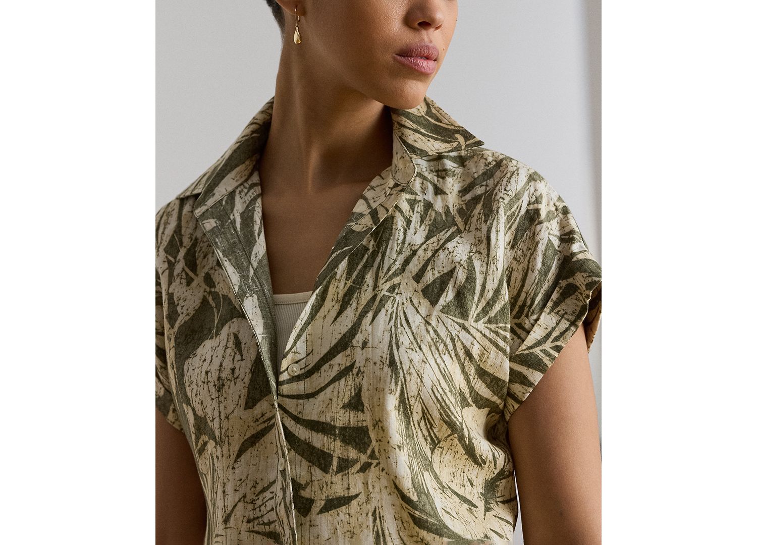 Petite Point Collar Relaxed-Fit Print Shirt