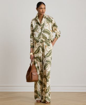 Petite High-Rise Rope-Print Twill Wide-Leg Pants