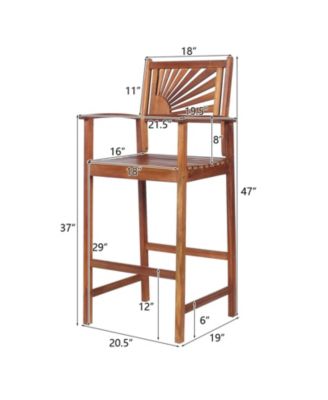 2-Piece Outdoor Acacia Wood Bar Chairs with Sunflower Back and Armrests