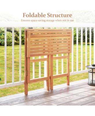 Foldable Acacia Wood Outdoor Bar Table with Slatted Top and Footrest