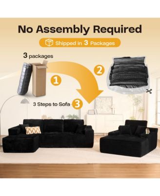 3-Piece L-Shaped Cloud Sectional Sofa with Oversized Chaise Lounge, No-Assembly Living Room Furniture Set, Plush Modular Couch and Comfy Chair