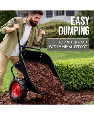 Heavy Duty Dual-Wheel Wheelbarrow Garden Cart w/Built in Stand, 500lb Capacity, Extra Large Wheels