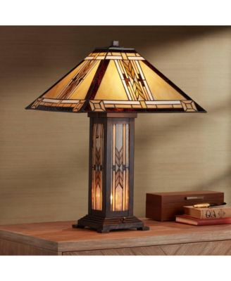 Franklin Iron Works Drake Mission Tiffany Style Table Lamp 25 1/2" High with Table Top Dimmer Nightlight