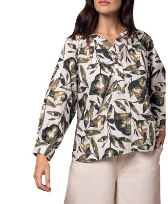 Women's Relaxed Cotton Printed V-Neck Blouse