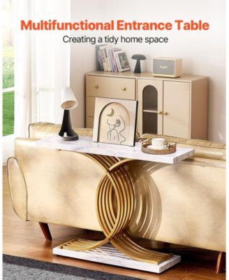 Narrow Console Sofa Table, 39.4 in, Behind Couch Table with Metal Frame