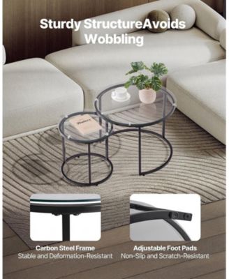 Nesting Coffee Table Set of 2, 23.6" Round Glass Tables for Small Spaces
