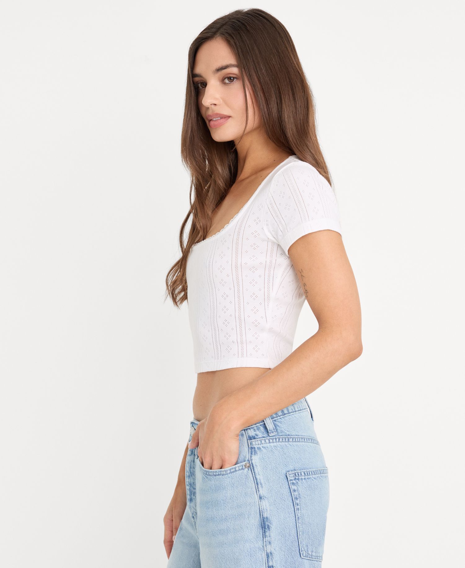 Women's Pointelle Square Neck Crop Top