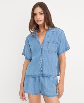 Women's Collared Neck Denim Camp Shirt