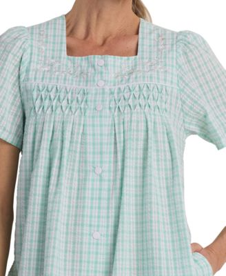 Women's Window Pane Printed Square Neck Short Grip Robe