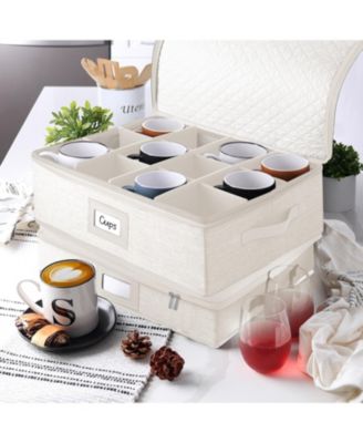 Coffee Mug Storage, Quilted and Stackable Coffee Cup Storage Organizer for Service of 12, Mug Storage Box with Dividers