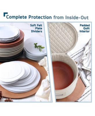 Fine China Storage Containers, 5 Piece Quilted Dish Storage Containers, Mug, Cup, and Plate Dish Organizer with Felt Dividers