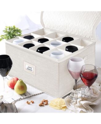 Fine China Storage Containers,Coffee Mug Storage and Wine Glass Storage Box with Dividers, Quilted Dish Organizers