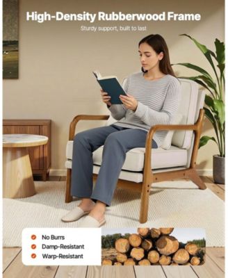 Accent Chair, Mid Century Modern Armchair, Solid Wood Frame, Linen Fabric