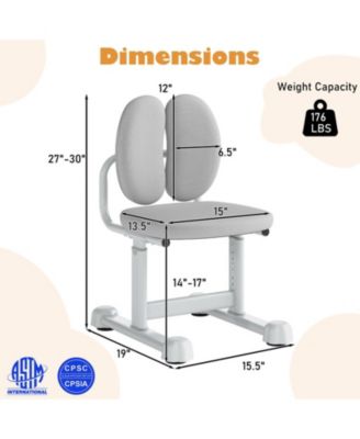 Padded Children Study Chair with Double Back Support and Adjustable Height