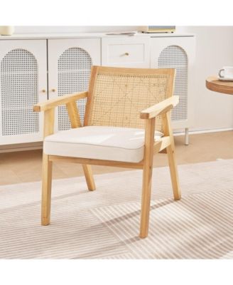 Mid Century Modern Rattan Chair, Velvet Upholstered Accent Chair for Living Room