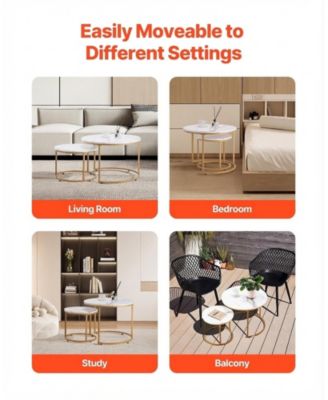 Nesting Coffee Table Set of 2, 27.6" Round Vintage Tables for Small Spaces