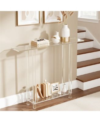 Acrylic Console Table, 2-Tiers Narrow Side Desk with Storage for Living Room