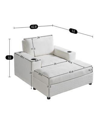42.8" Oversized Chaise Lounge Chair with Storage Ottoman, Corduroy Sofa Bed with Cup Holders and USB Charging, Sleeper Couch for Living Room
