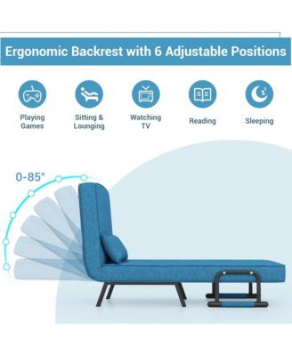 Convertible Sleeper Chair Bed, 5 in 1 Folding Sofa Bed Chair with 5-Position Adjustable Backrest and Pillow for Home Office, Small Spaces