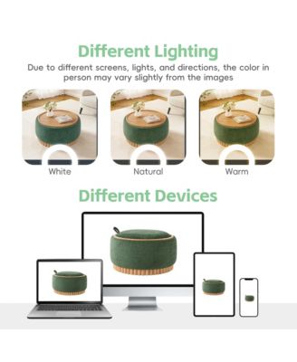 29" Round Storage Ottoman - Modern Coffee Table with Reversible Lid, Wood Frame, Chenille Fabric Footrest for Living Room