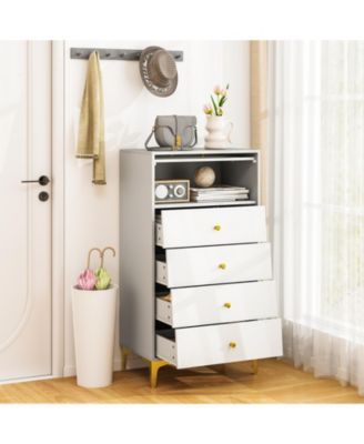 Modern 4 Drawer Cabinet with Fluted Glass Flip-Up Door