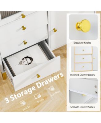 Chest of Drawers with Flip-Up Fluted Glass Door for Bedroom