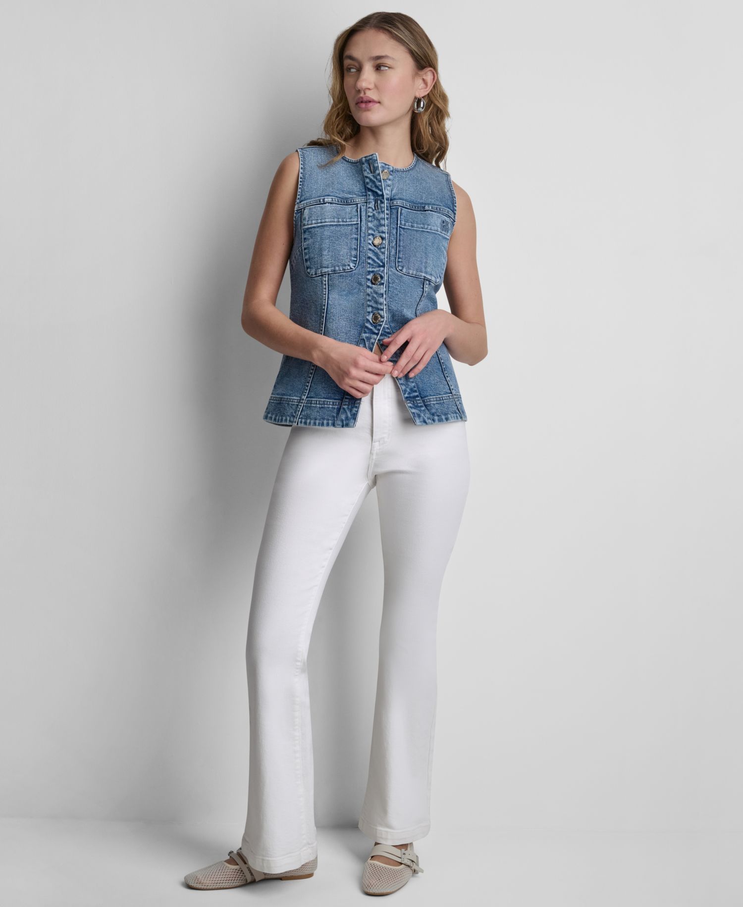 Women's Sleeveless Button-Front Denim Vest