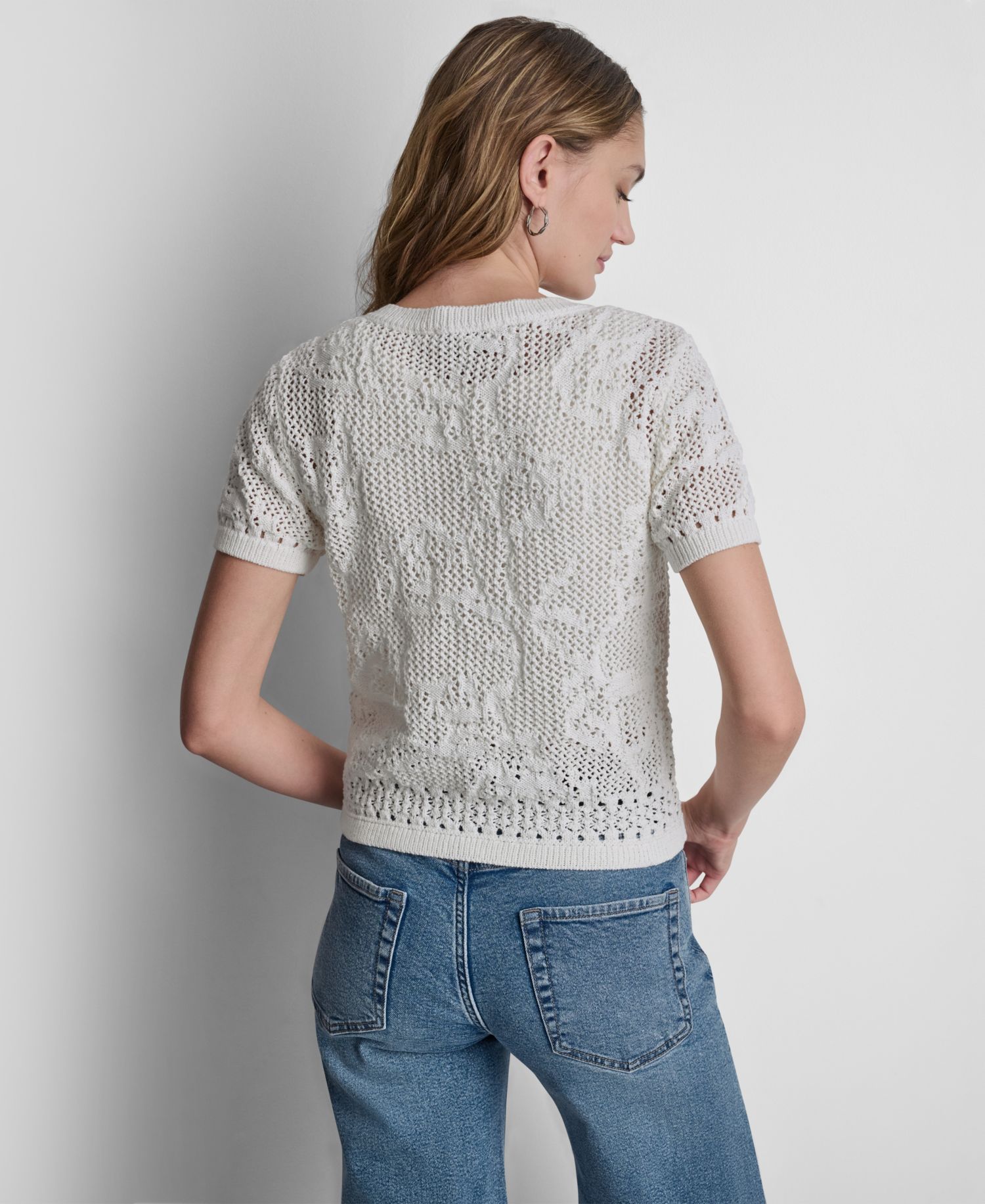 Women's Short-Sleeve Crewneck Cardigan