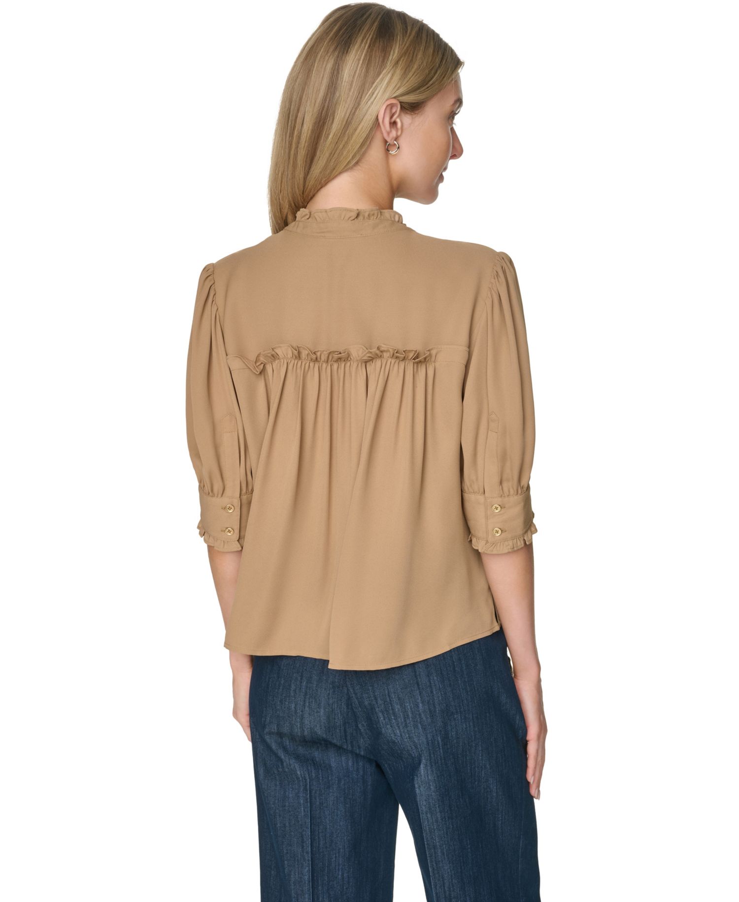 Women's Puff-Sleeve Ruffle Collared Shirt
