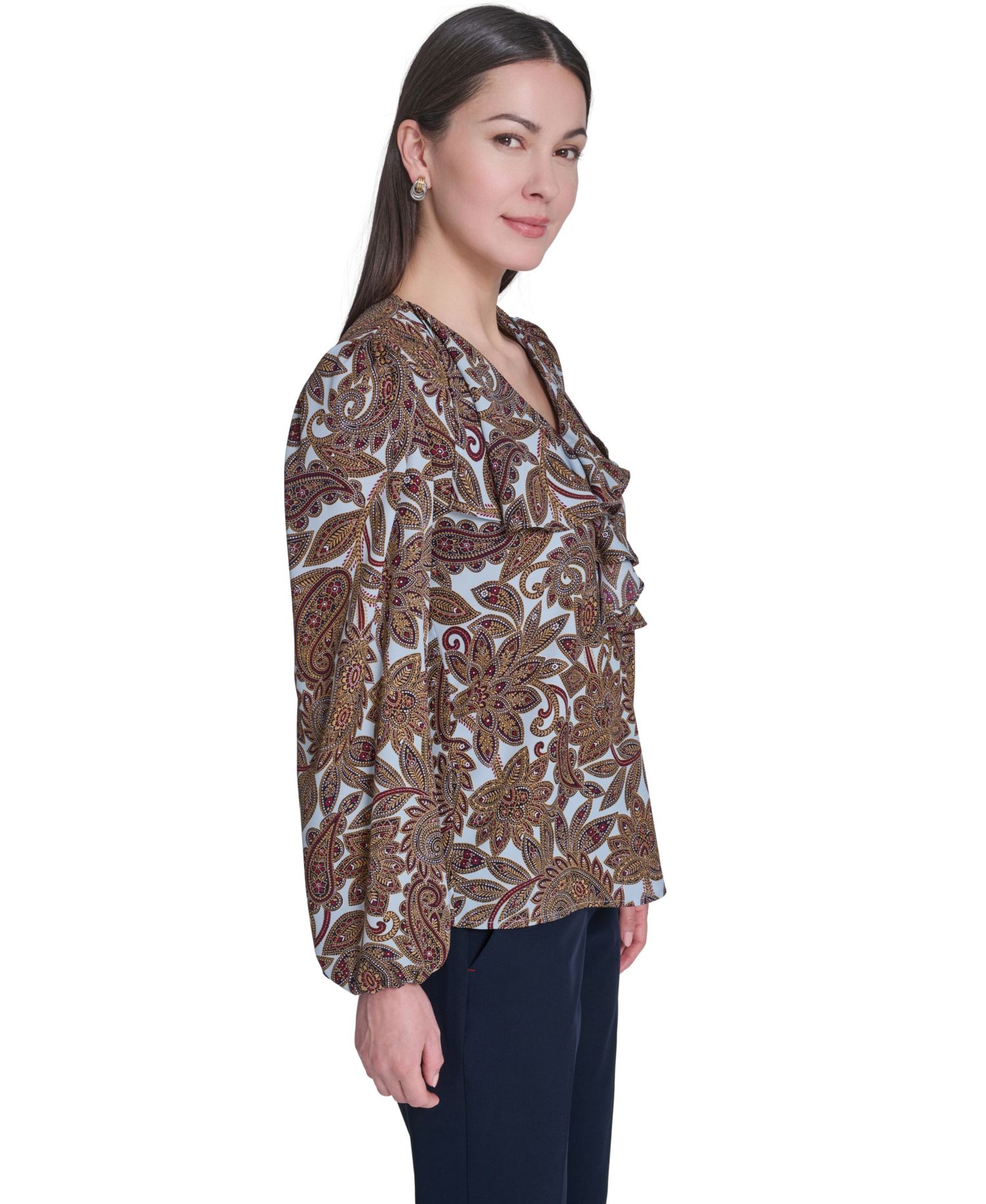 Women's V-Neck Long-Sleeve Ruffle Blouse