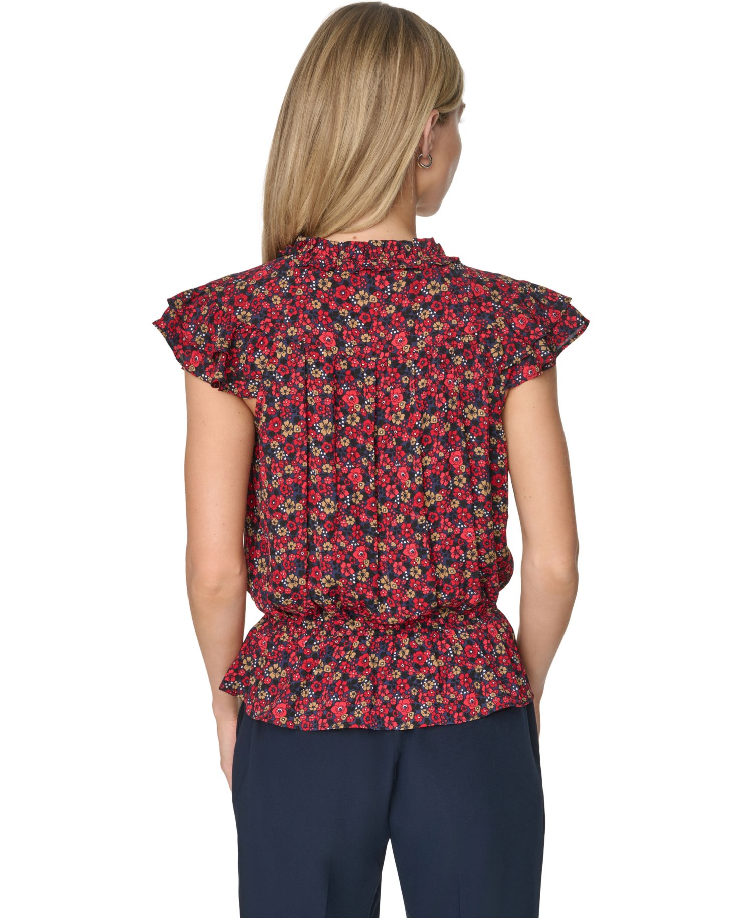 Women's Peplum Flutter-Sleeve Pull-On Blouse