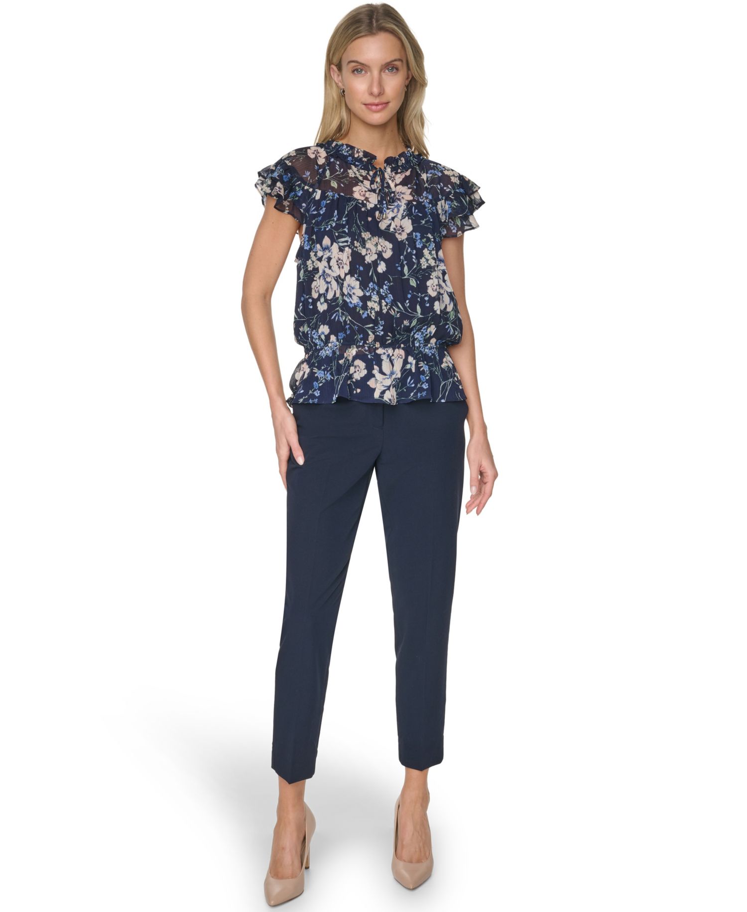 Women's Peplum Flutter-Sleeve Pull-On Blouse