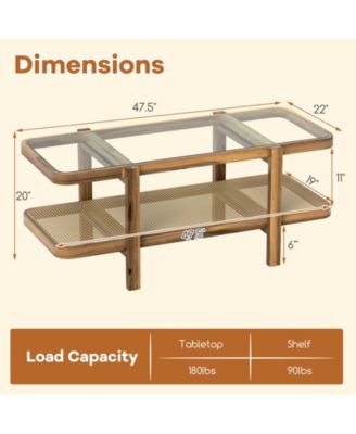 Glass Coffee Table 2 Tier with Storage Shelf