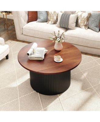  Round Coffee Table Solid Wood Frame Wooden Top