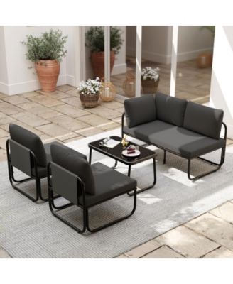 Patio Furniture Set, 4-Piece with Cushions and Coffee Table