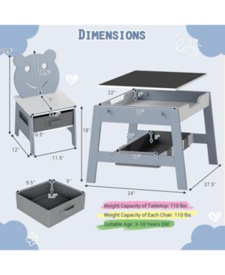 Toddler Table and 2 Chairs 5-in-1 Cute Art Desk Set with Reversible Chalkboard Whiteboard