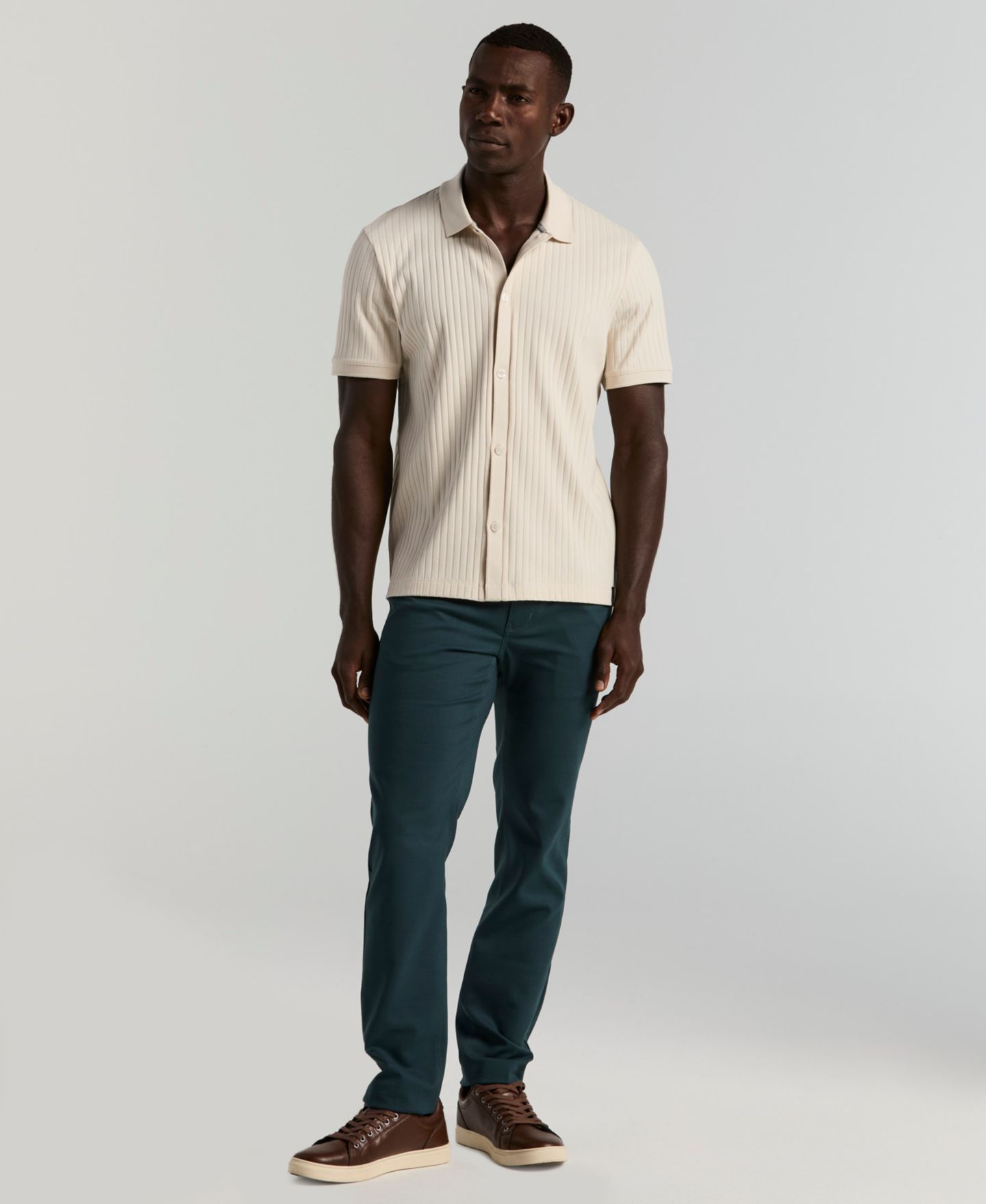 Мужская рубашка Perry Ellis Vertical Rib Button-Front, цвет: Берёзовый — фото 3