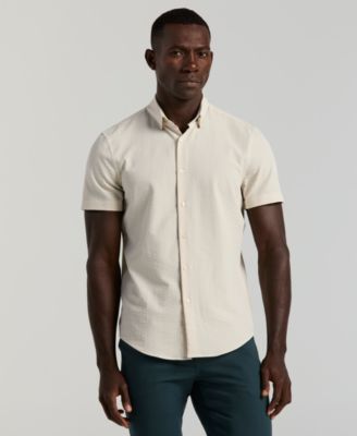 Men's Slim-Fit Stretch Solid Button-Down Seersucker Shirt