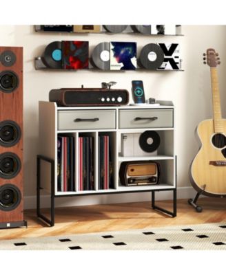 Vinyl Storage Cabinet with Charging Station and Adjustable Shelf