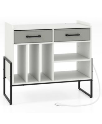 Vinyl Storage Cabinet with Charging Station and Adjustable Shelf