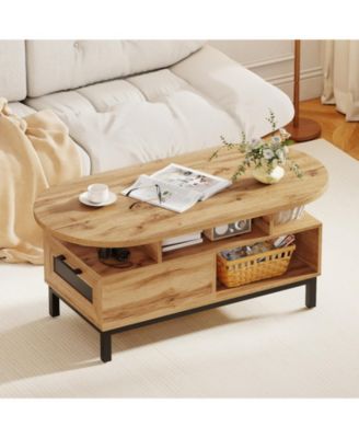 47 in Oval Coffee Table with Storage and Open Compartments