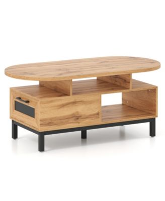 47 in Oval Coffee Table with Storage and Open Compartments