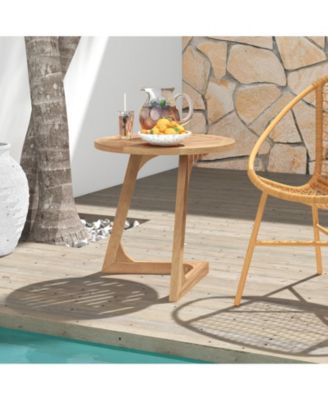 Round Teak Wood Side Table with Slatted Tabletop
