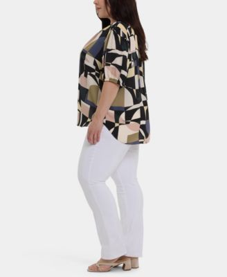 Plus Size Short-Puff-Sleeved Popover Top