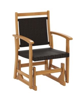 Patio Rattan Glider Chair with Acacia Wood Frame