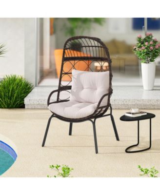 Patio Wicker Egg Chair with Rattan Frame and Seat Cushions