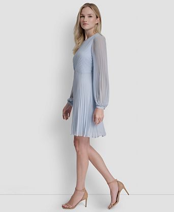 light blue dress long sleeve Velvi Long-Sleeve Short Party Athena Blue / XSmall Delicate box package or plastic bags Blue Long Sleeve Dress -
