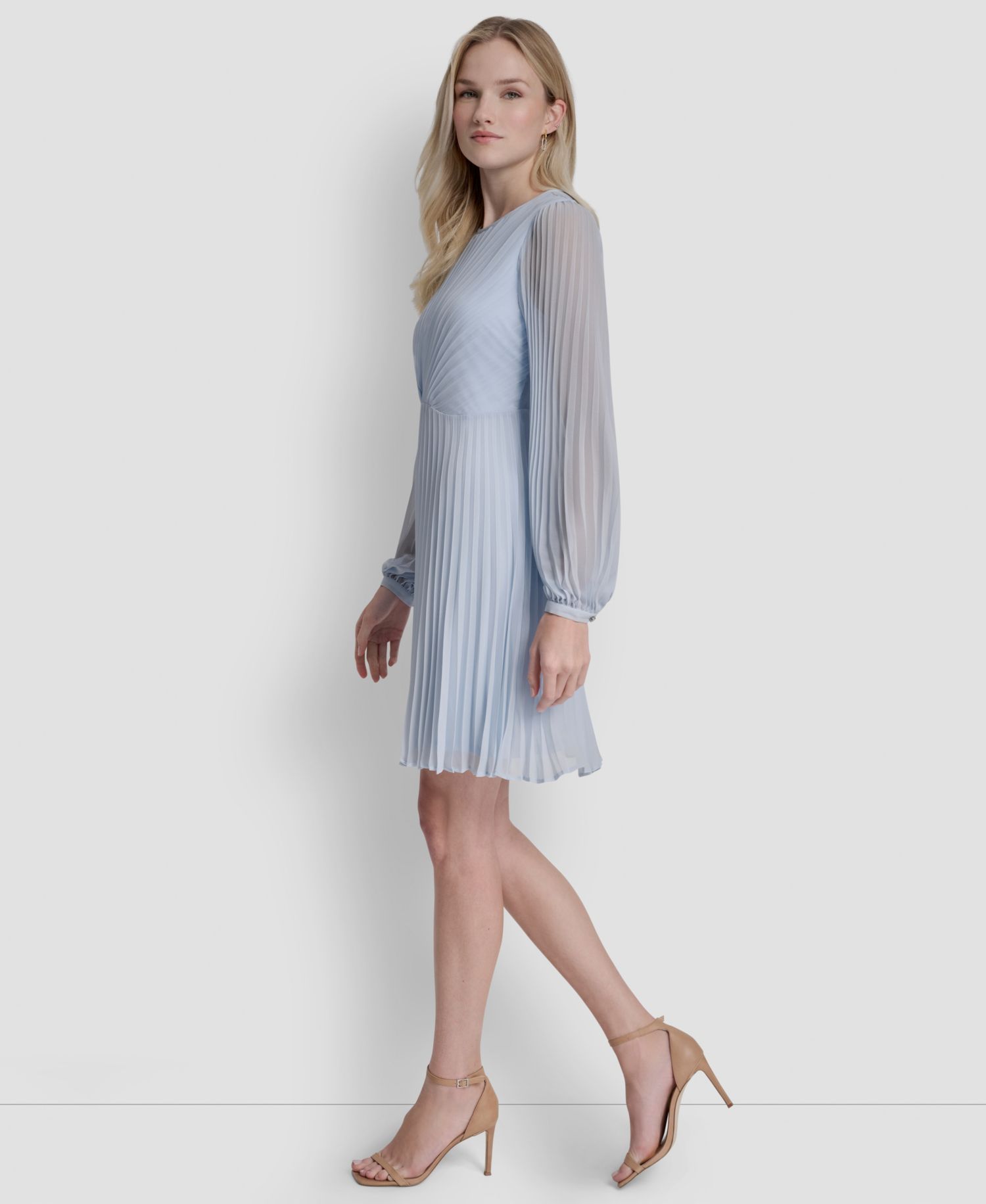Women's Long Balloon-Sleeve Crewneck Short Dress