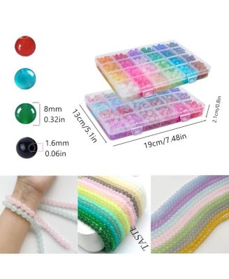 Glass Beads for Bracelets DIY Crafts 2 Pack 1300pcs 48 Colors Round Crystal Beginners Kit